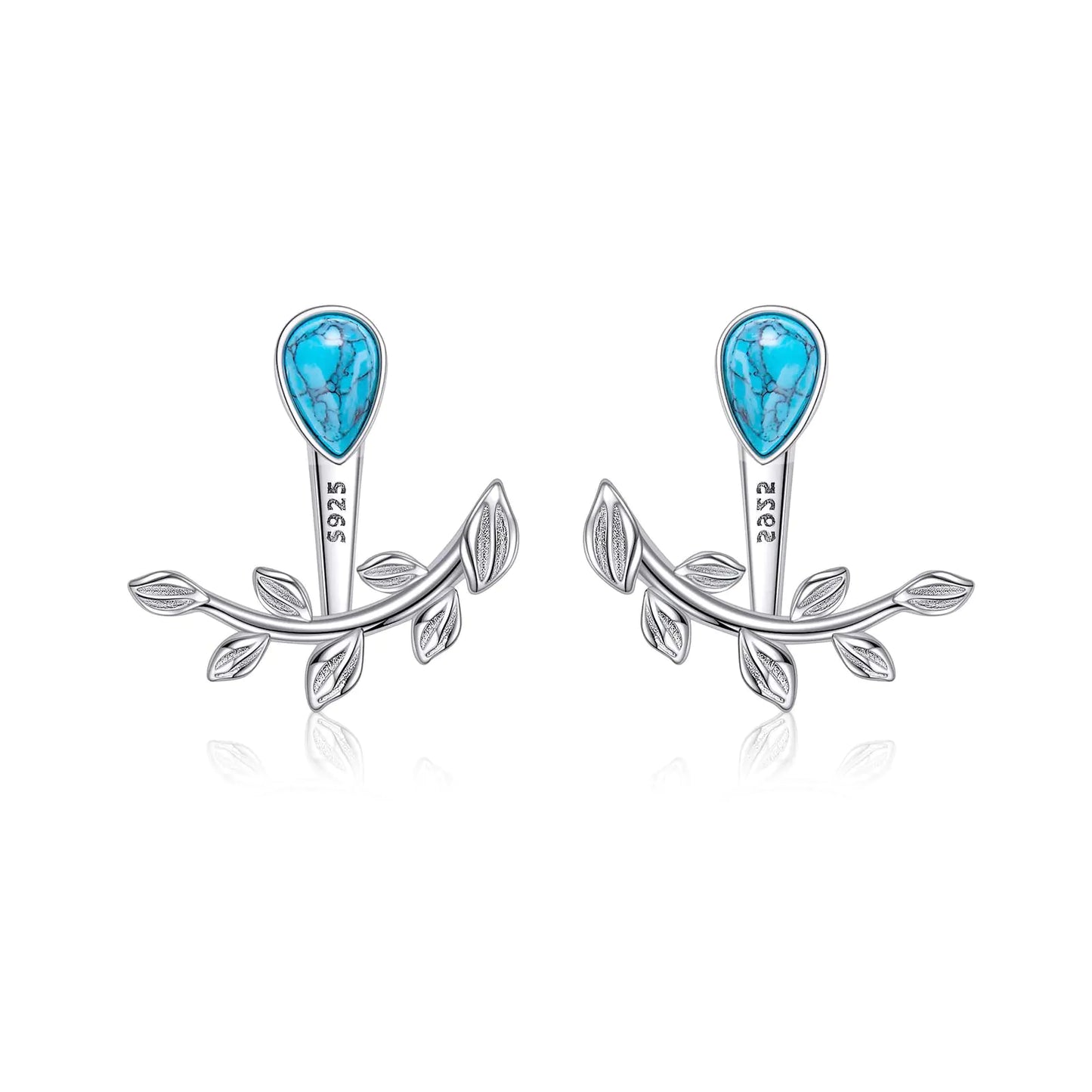 CUPENDA Turquoise Leaf Ear Jacket Earrings for Women 925 Sterling Silver Ear Cuff Jacket Front Back Climber Earrings Western Jewelry Gifts