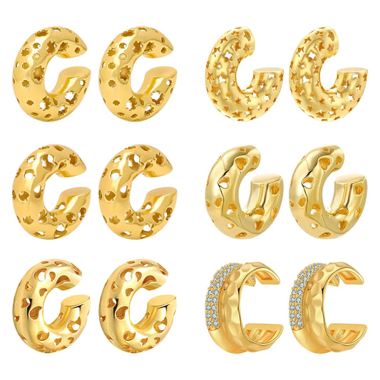 NEWITIN 6 Pairs Chunky Gold Ear Cuff Earrings for Women Trendy Thick Ear Cuffs Non Piercing Clip On Earrings Large Ear Cuffs Ear Cartilage Clip for Women